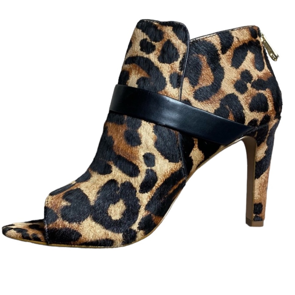 Louise Et Cie size 11 leopard print calf hair open toe bootie back zip